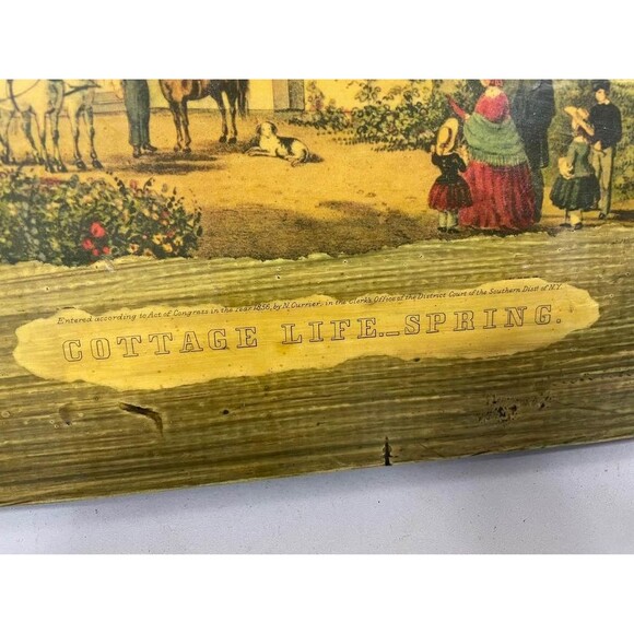 VTG Wood Picture Cottage Life Spring Currier Ives Hanging Wall Art Screen Print - Picture 2 of 5